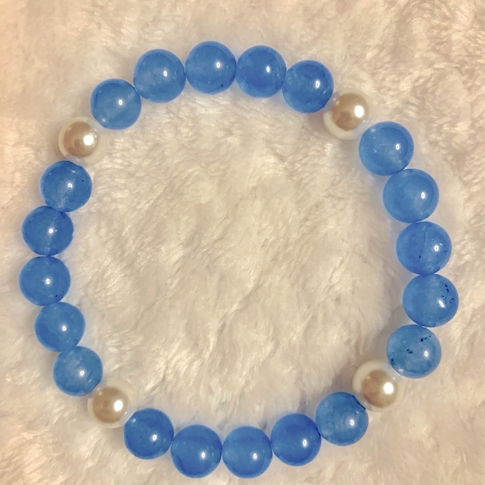 Blue Aventurine and Pearl Handmade Crystal Gem Bead Bracelet